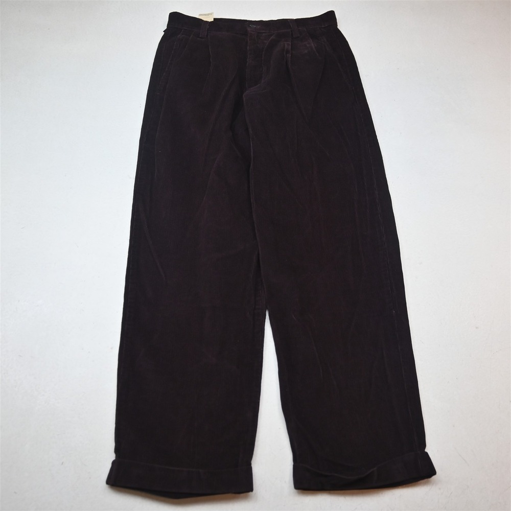 Vtg Y2K 2000s 30x30 Maroon Red Corduroy Pleated Cuffed Classic Dress Mens Pants